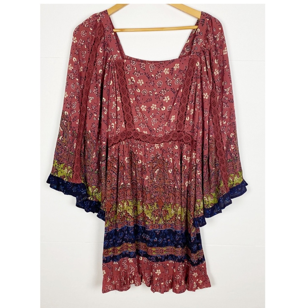 Angie Floral Bell Sleeve Lace Boho Dress Size Small